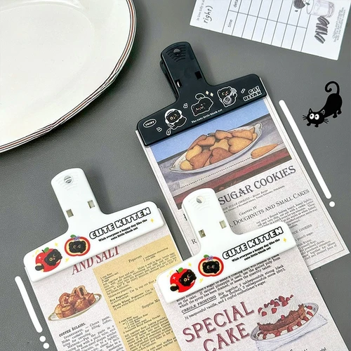 Imagen 2 del producto Clip de plástico de gato negro Kawaii, bonitos Clips de carpeta de papelería para diario, planificador de colección de recortes, Clip multifuncional para notas y notas