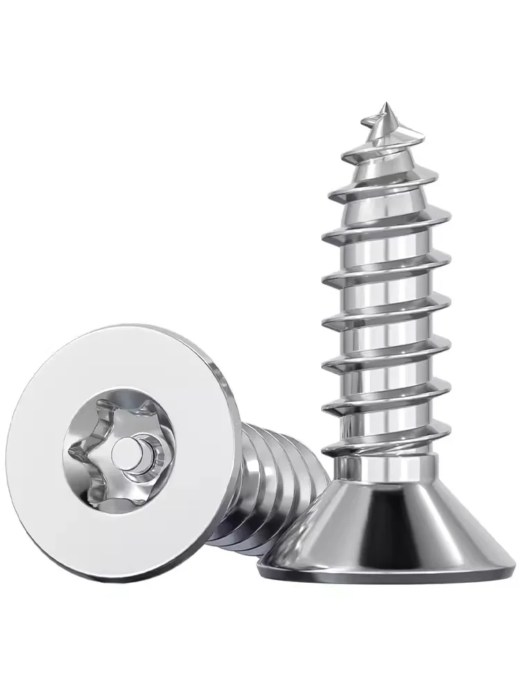 304 Stainless Steel Flat Countersunk Self Tapping Screw With Pin Six Lobe Torx Anti-theft Tamper Proof Security Screw