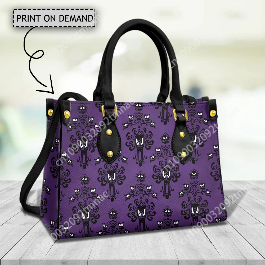 

Purple Haunted Mansion Print Women Handbags Luxury Custom Female Cross Body Bags Woman Top-handle Vintage Horror Shoulder Bags