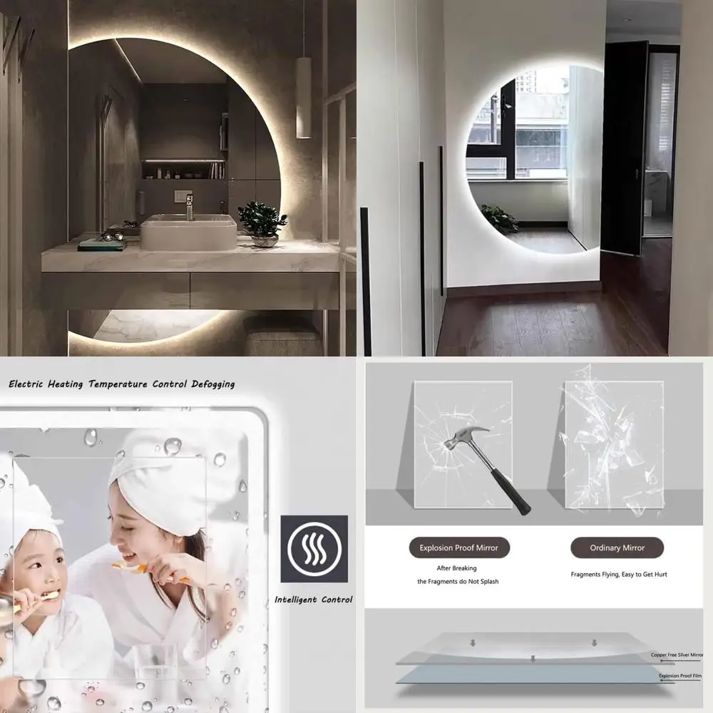 Sizable Semi-Circle Wall Mirror with Adjustable LED Lighting and Anti-Fog Feature for Bathroom, Backlit Design Suitable for Bedr