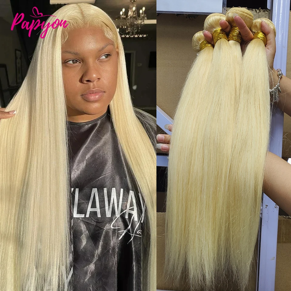 613 Blonde Straight Human Hair Bundles 28 30 32 Inch Brazilian Remy Hair Extensions Honey Blonde Bundles 3 Days Delivery France