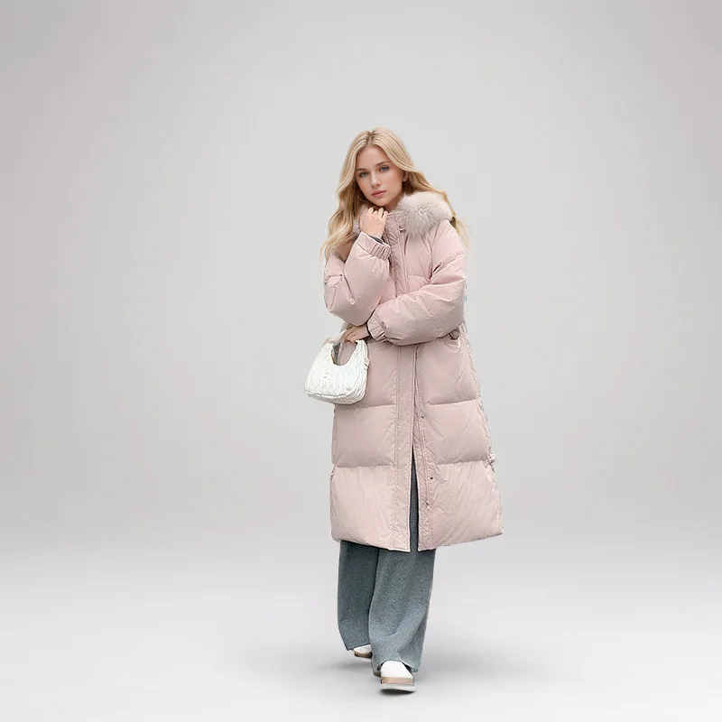 2025 Giacca imbottita da donna invernale Collo lungo in pelliccia sopra il ginocchio Cappotto trapuntato femminile Caldo addensare Cappotti LadyParkas in puro colore