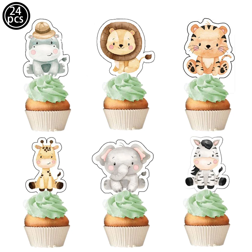 Cupcake-Topper für die Safari-Babyparty, Dschungeltiere, Wild One-Geburtstagsparty-Dekoration, Dschungel-Safari-Thema, Partyzubehör für Kinder – Detail 1
