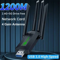 1200Mbps WiFi USB Adapter Dual Band 2.4G 5Ghz Wi-Fi Dongle With 4 Antenna USB3.0 High-Speed Wireless Card Receiver For PC Laptop