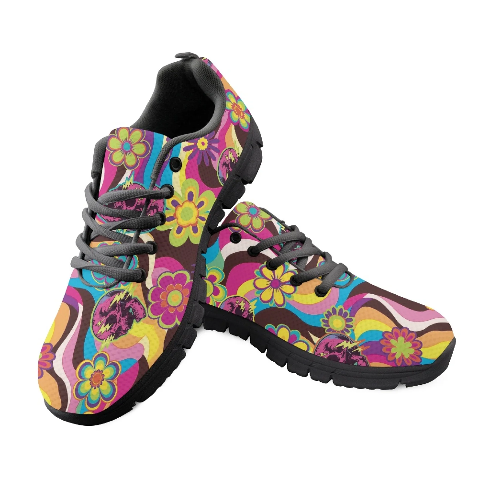 Coloranimal Retro Floral Men Shoes for Nurses Standing All Day Shock-Absorbing Walking Shoe for Driving