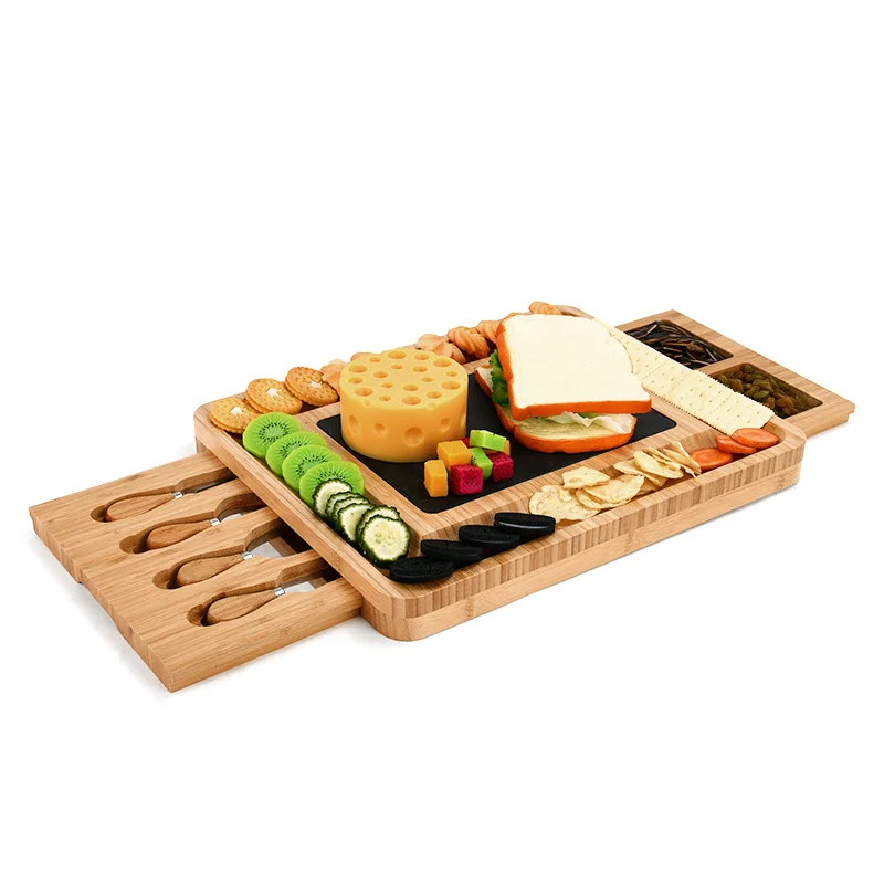 

Eco-friendly Multifunction Bamboo Wood Cheese Board Chopping Board with Knife Set