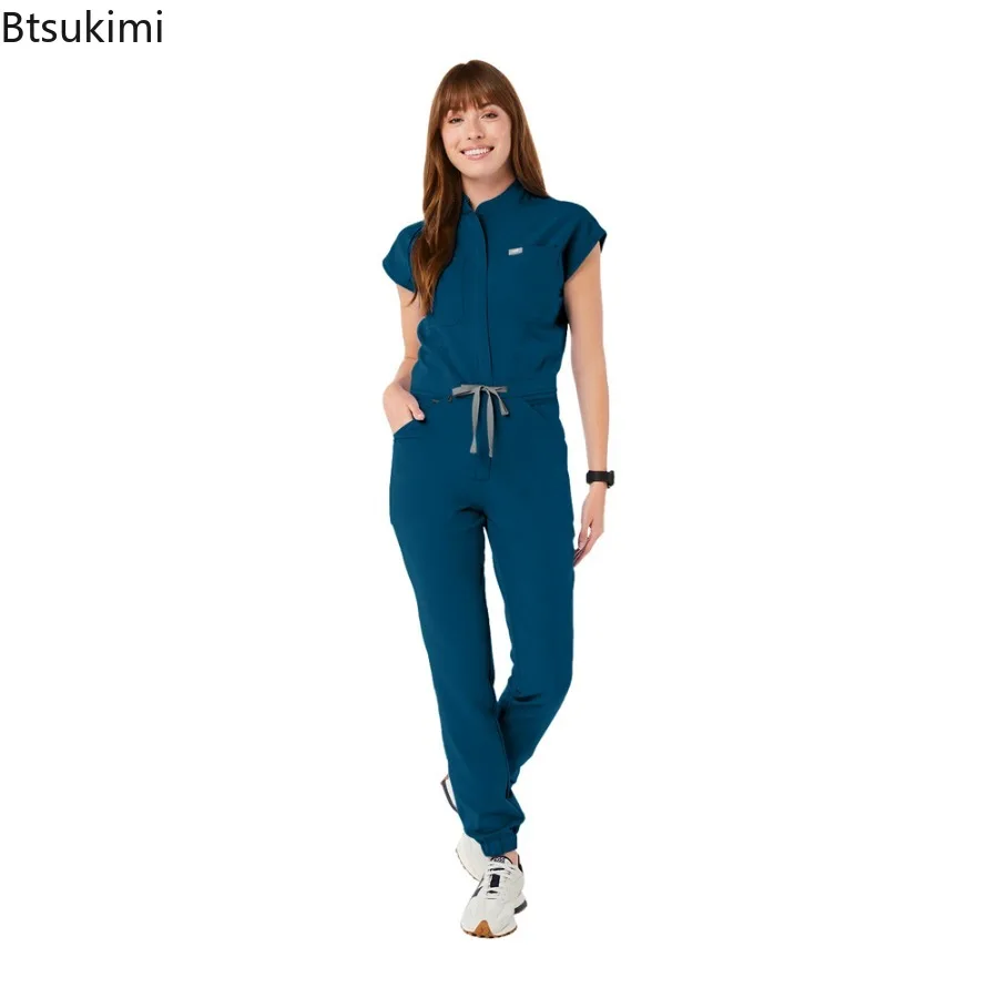 Fashion Zipper Jumpsuit Medical Uniform Health Service Nursing Romper Pet Grooming Nurse Uniform Onesie Short Sleeved Workwear view 6