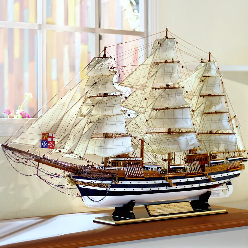 Wooden Simulation Sailboat Model Decoration Vespucci 90cm Large Solid Wood Boat Craft Boat Gift