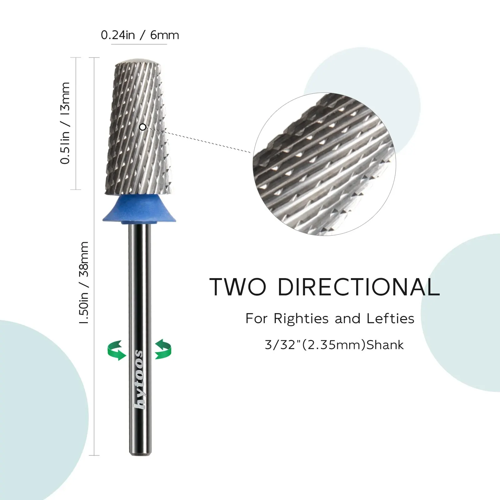 HYTOOS Brocas cónicas de seguridad para uñas 3/32 Brocas de carburo superiores lisas para uñas Taladros eléctricos Accesorios para archivos Gel de eliminación