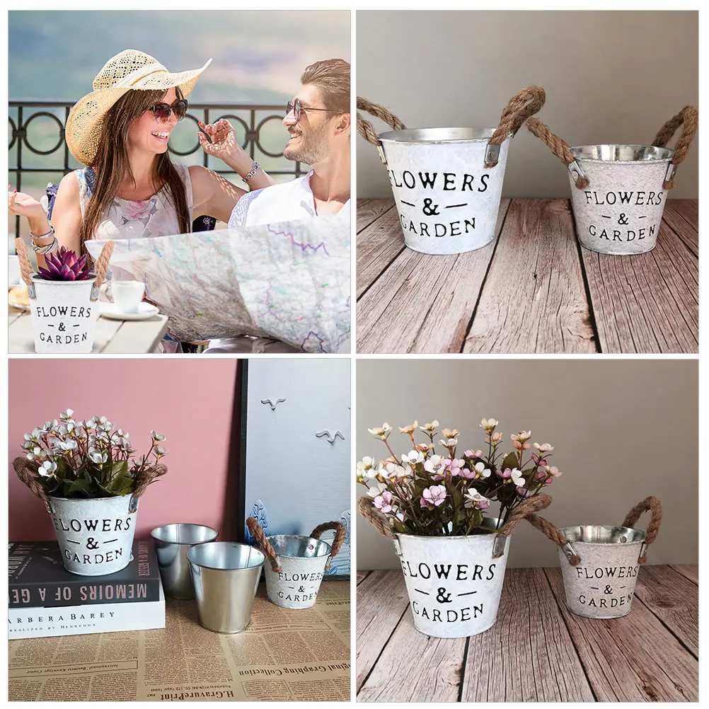 

2 шт. металлические ведра, винтажное жестяное ведро, винтажное ведро для цветов, украшение сада, ретро железный лист, ваза для хранения, горшок для растений