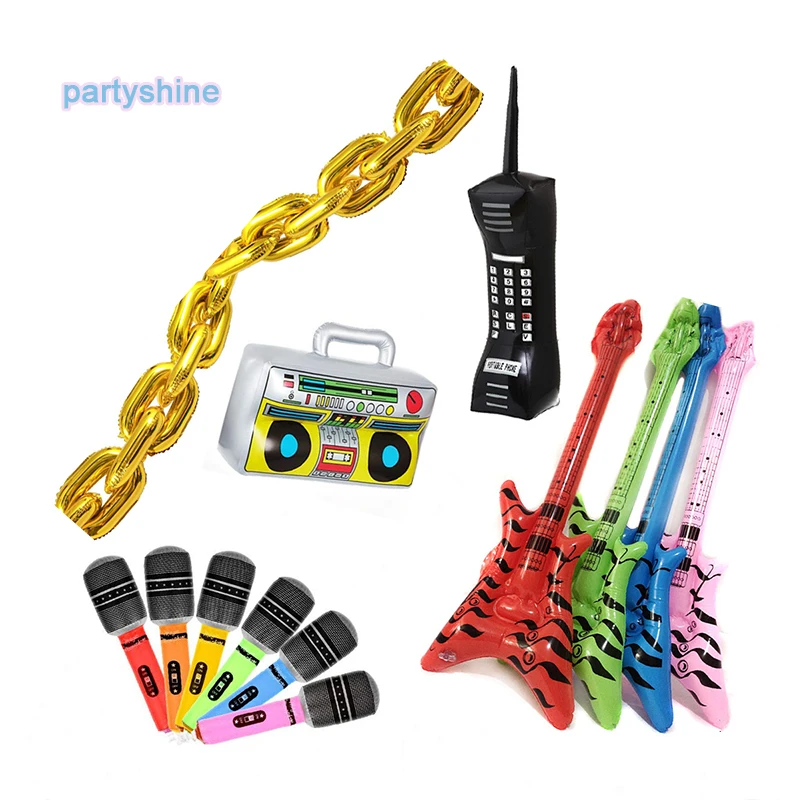 80s 90s Radio microphone Retro mobile phone guitar 4D Disco Foil Balloons Hip Hop Themed Birthdays Party Decors