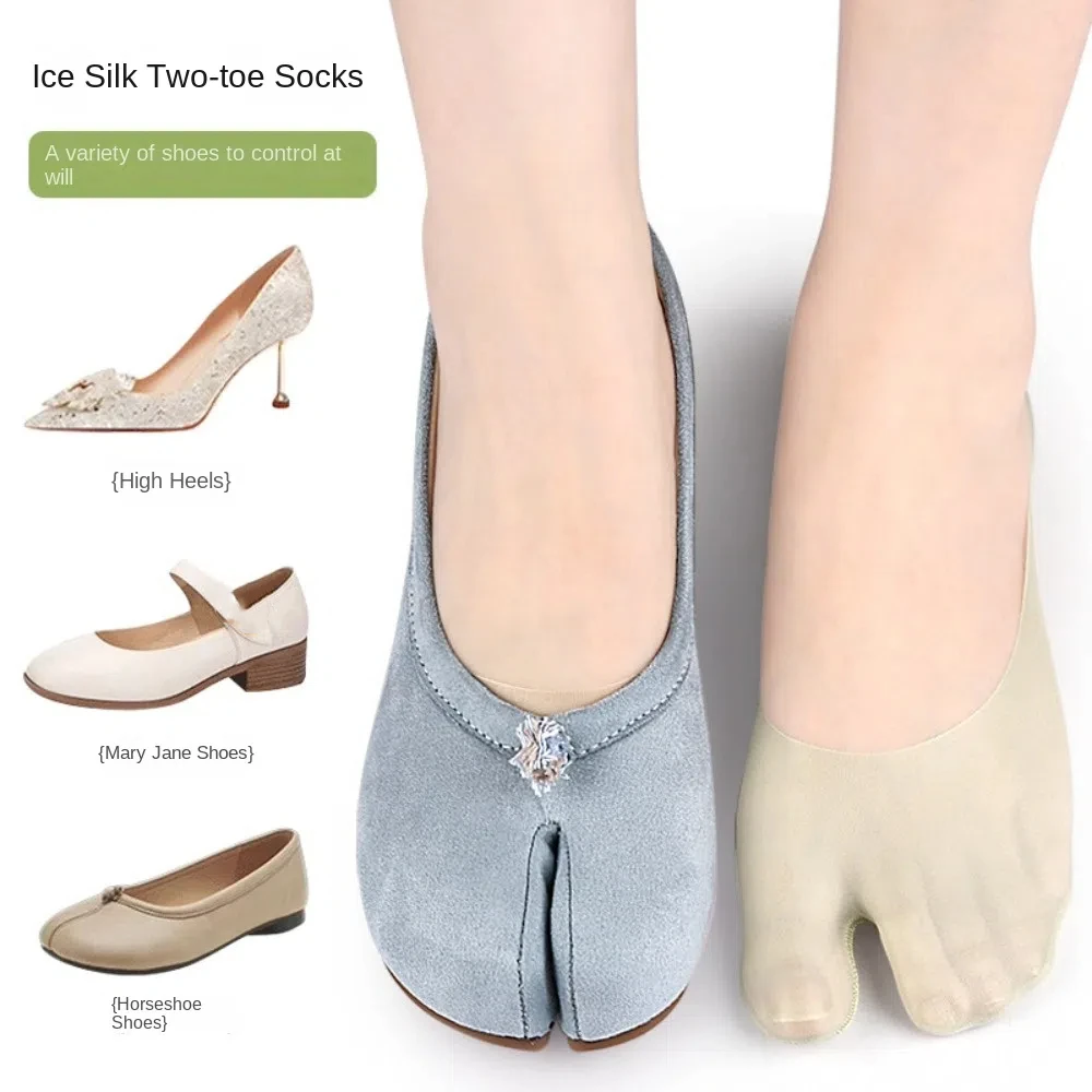 

Cotton Bottom Thin Boat Socks Women Solid Color Silicone Anti Slip Non-slip Two Toe Socks Thin Clog Hosiery