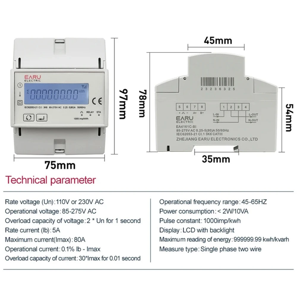

WiFi/Zigbee 80A Smart Single Phase 2way Bidirectional Energy Meter Timer Power Consumption Monitor KWh Meter with Backlight