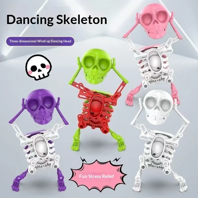 DIY Assembly Swinging Skeleton Toy,Wind Up Dancing Skull Figurine,Spooky Halloween Desk Decor Stress Relief Gift for Adults Kids