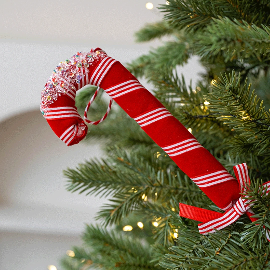 Candy Cane Christmas Tree Large Decoration Red White Velvet Lollipop Ball Pendant Luxury Hanging 2026 Xmas New Year Party Decors