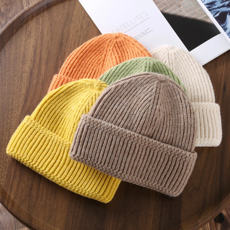 

B13 Korean Solid Color Warm Curling Knitted Hat Sports Trendy Male Student Couple Wool Hat Sweet Potato Hat Bonnet Ladies