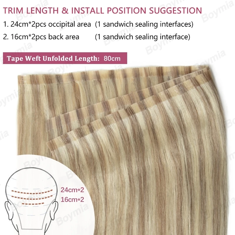 Long PU Skin Weft Tape in Human Extensions Seamless Tape Weft No Glue Natural Real Hair For Women 80cm Long Weft Hair Bundles