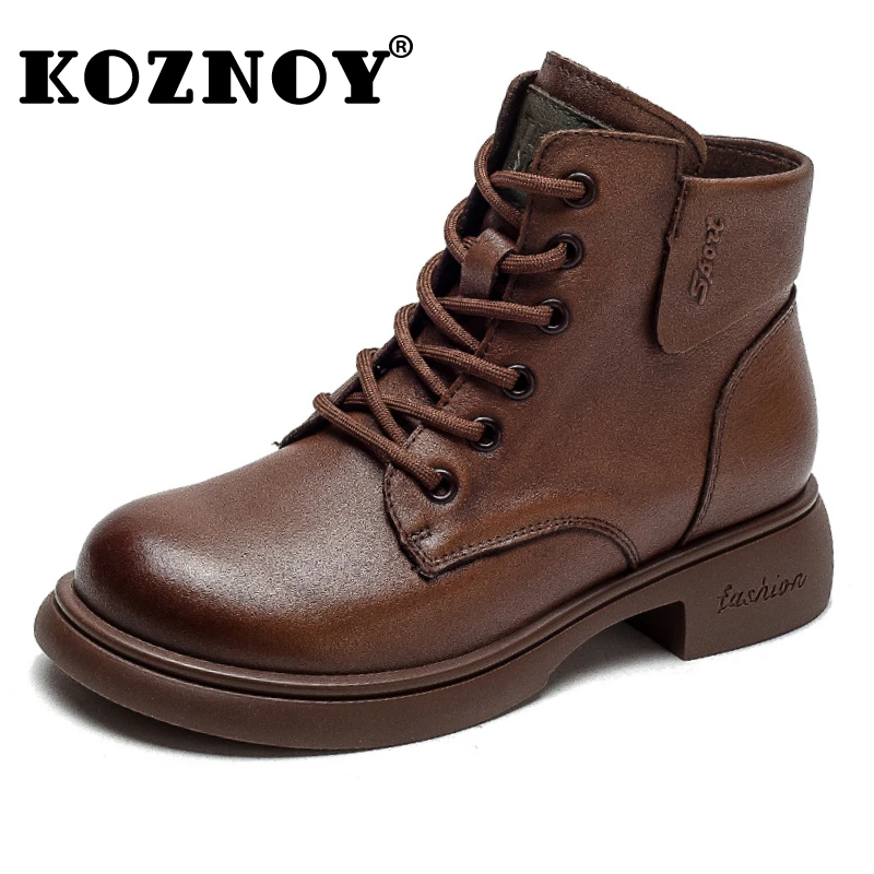 

Koznoy 3.5cm 2024 Ankle Booties Platform Women Boots British Boots Chunky Heel Cow Genuine Leather Vintage Punk Boots Motorcycle