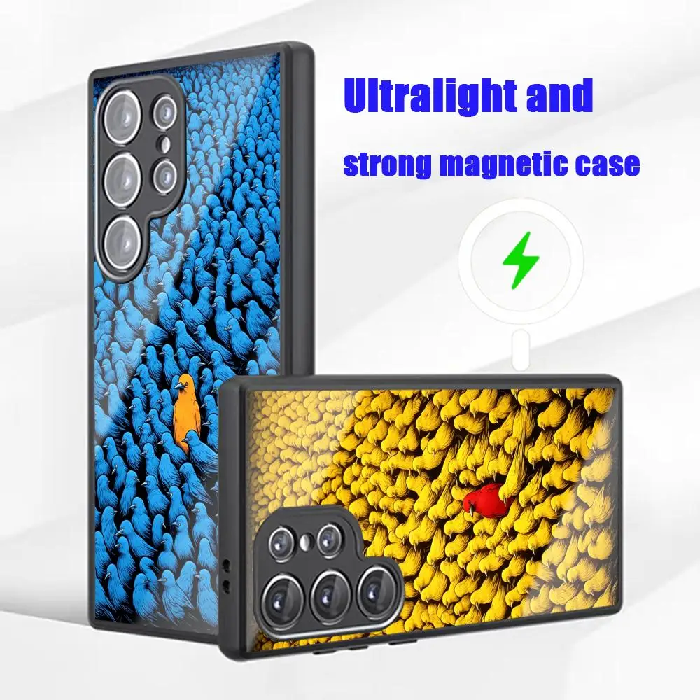 Fashion  trendy Bird colorful Phone Case For Samsung S26 S25 S24 S23 S22 S21 S20 Plus Ultra Glass Magnetic Case