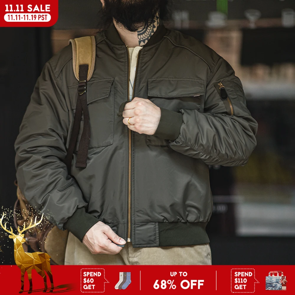 Maden Baseball kragen ma1 Bomber jacke für Männer klassisches orange farbenes Futter Doppelt aschen mäntel verdickte Herbst-und Winter jacke