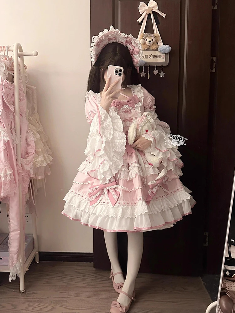 Lolita rose Style Ballet élégant mignon dentelle robe de princesse Vintage Lolita robe Halloween Kawaii robe gothique Lolita rose robes