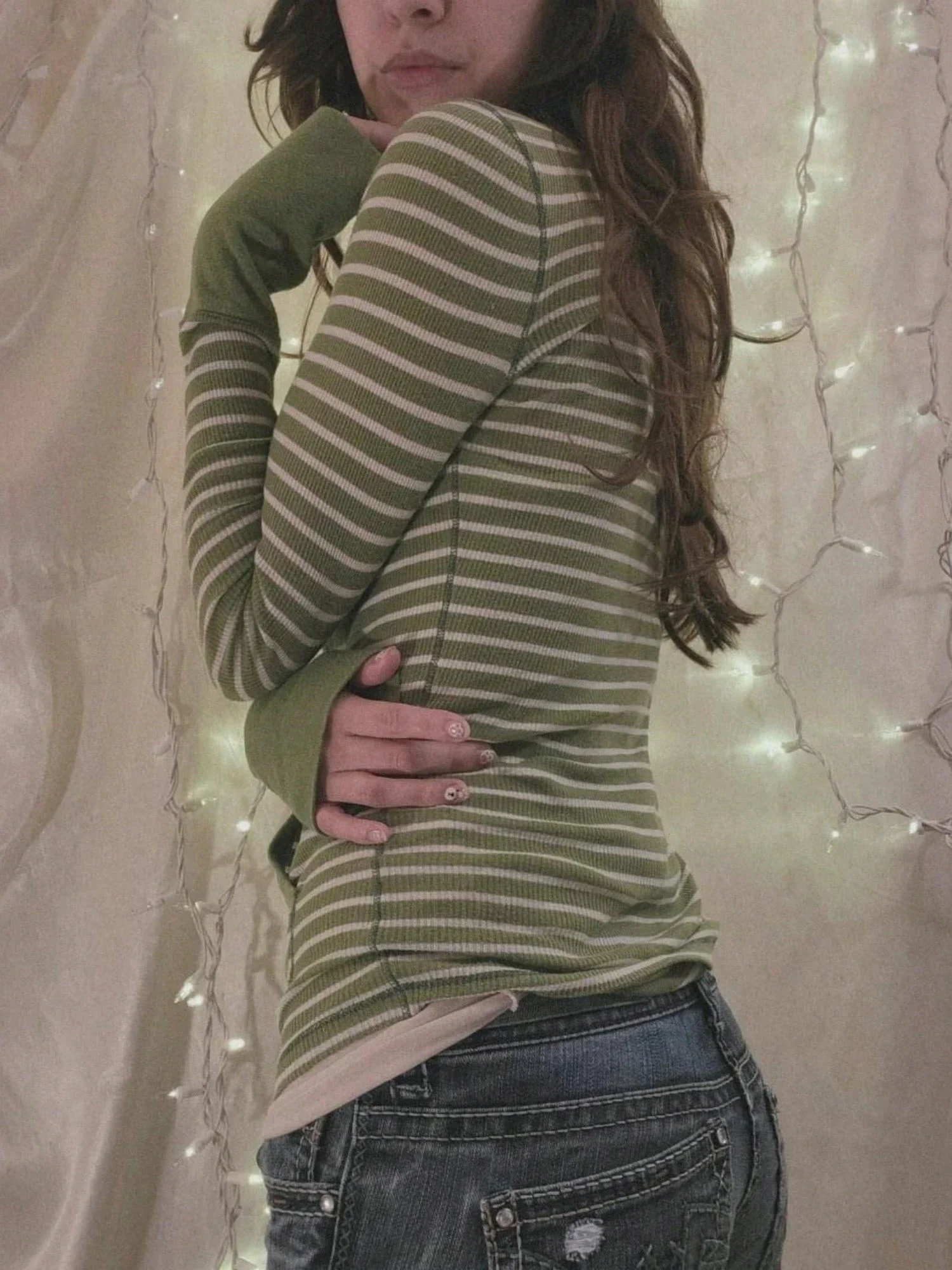 

Women Vintage Striped Long Sleeve Button Up Top With Pockets Casual Slim Fit Shirt