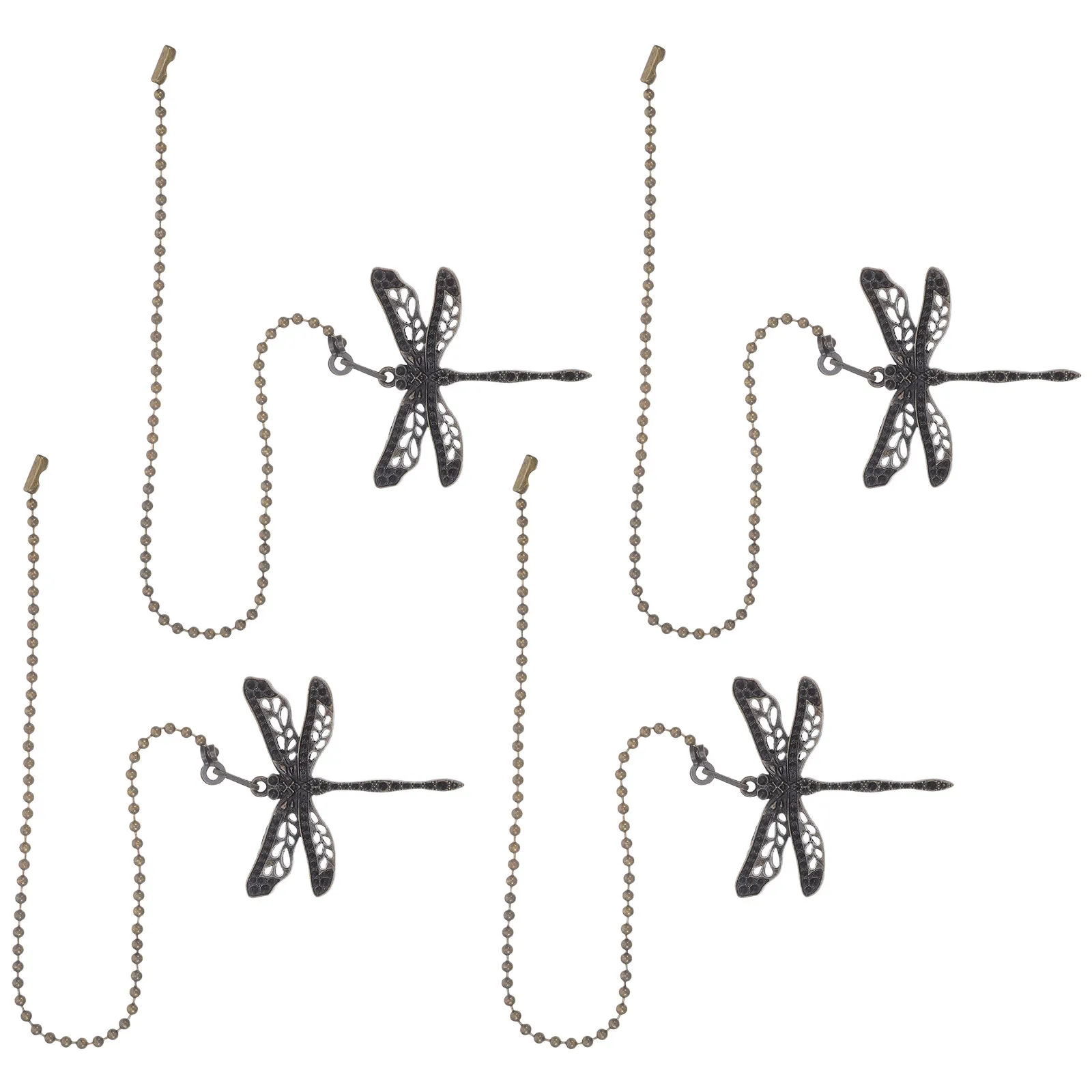 4Pcs Ceiling Fan Pull Chain Extenders Hollow Dragonfly Vintage Style Alloy Beaded Light Core Extension for Living Room Bedroom