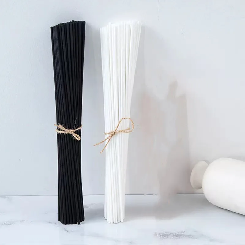 500PCS Dia3/4/5MMX L50/40/35/25CM Black and White Fiber Rattan Sticks Reed Diffuser Replacement Refill Stick for Home Fragrance