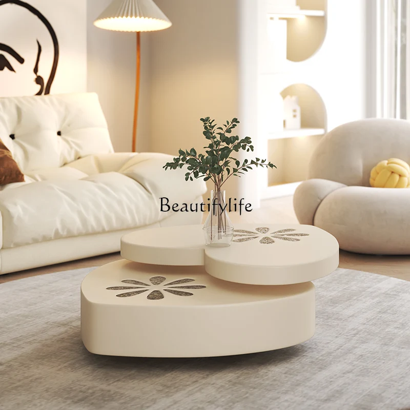 Cream wind coffee table household small apartment high-end designer round tea table creative living room rotating tea table