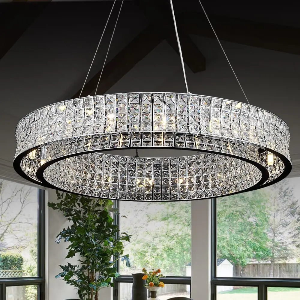 Modern Crystal Chandeliers Brass Gold Chandelier Lighting Contemporary Round Hanging Light Fixture Ceiling Entryway Bedroom