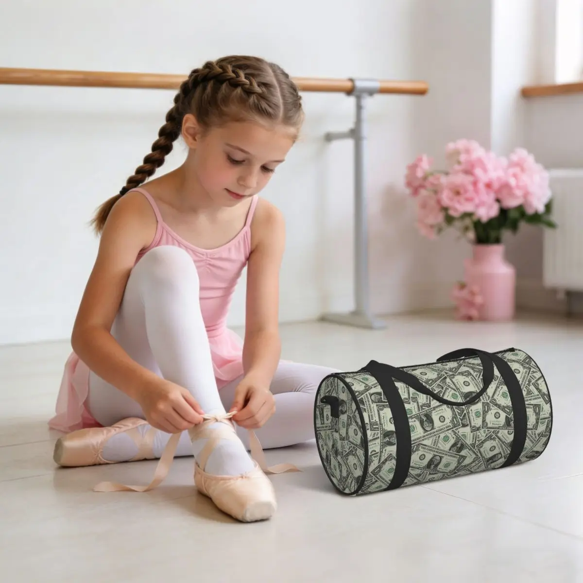 Money Dollars Bill Pattern Luggage Bag Large Capacity Duffle Tote Bag Handbags Gym Bags Fitness Bag for Boys Girls
