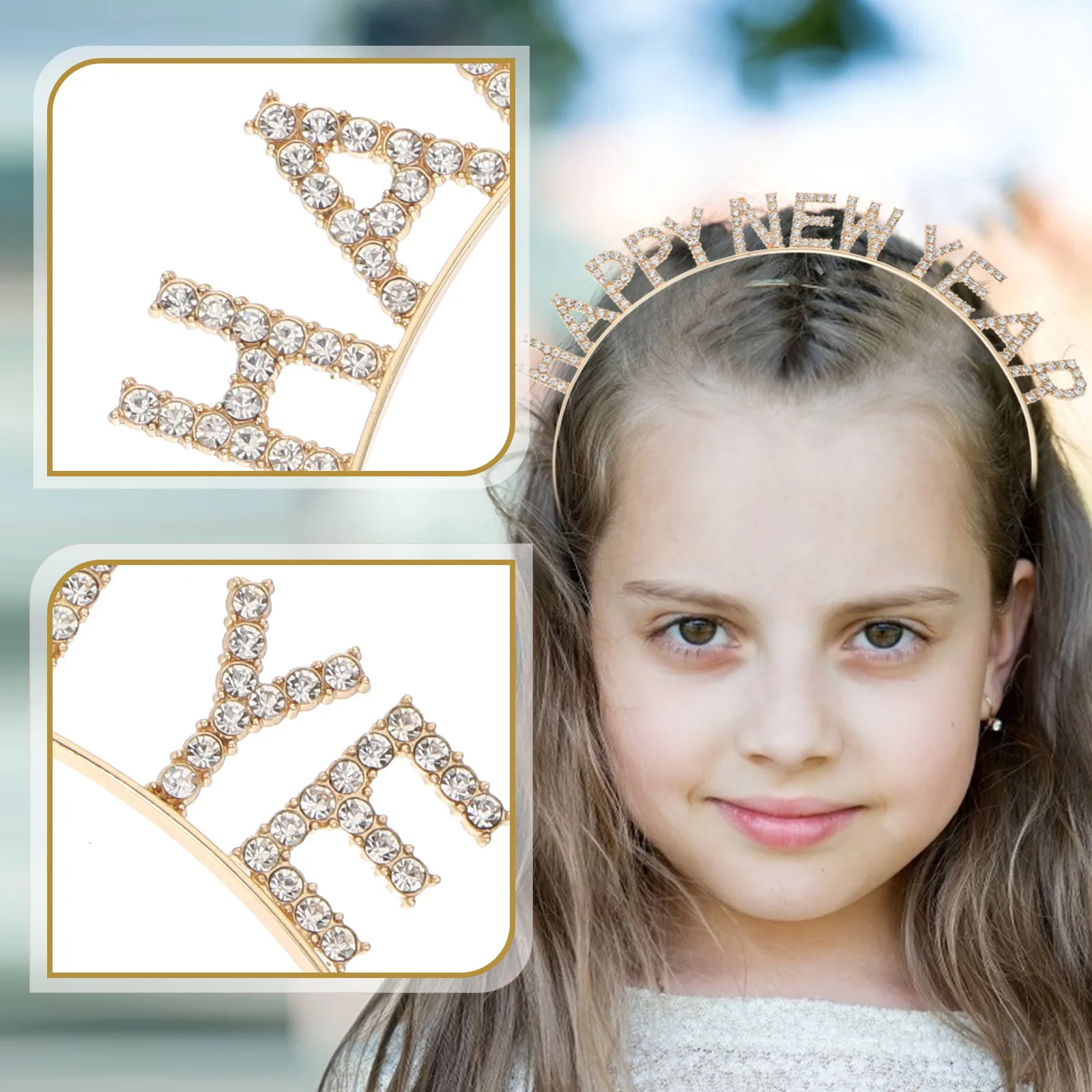 

1Pcs New Year Headband Letter Rhinestone Chic Party Hair Accessory Photo Prop Fashion Hair Decor Festival Hairband