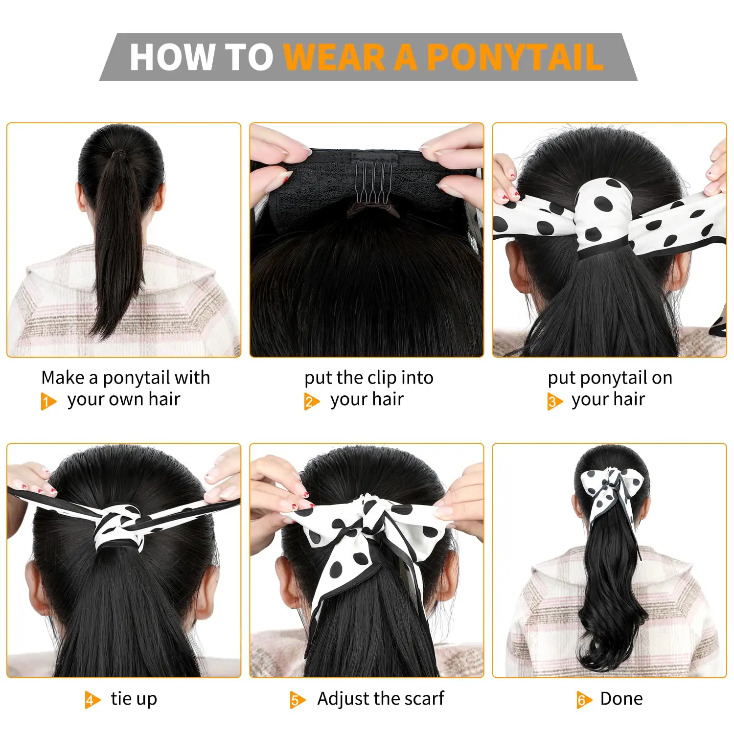 SHANGZI Long Straight Ponytail Hair Synthetic Extensions Heat Resistant Hair Wave Ponytail  Wrap Around Pony Hairpiece for Women