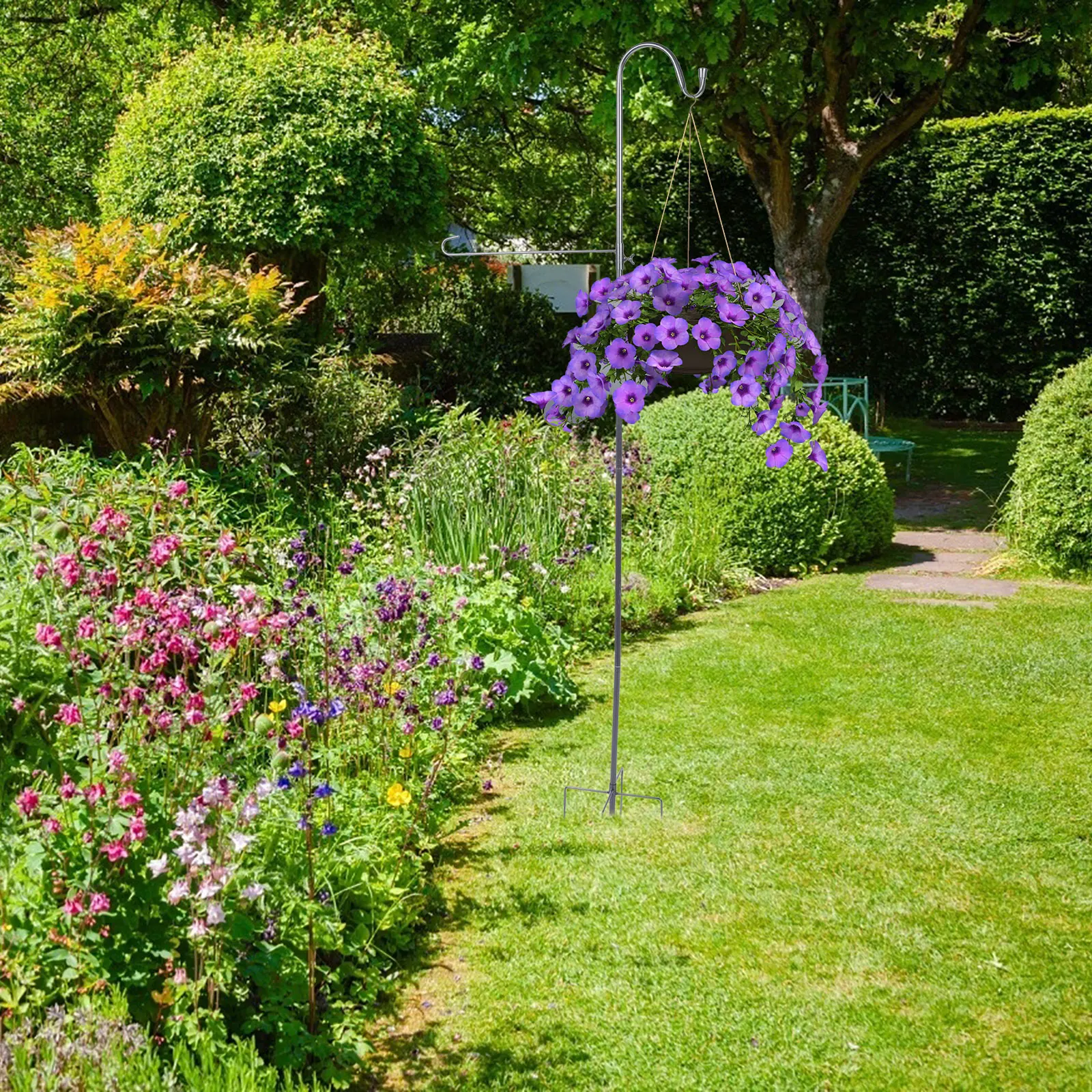 

1Pcs Flagpole Shepherd Hook Iron Garden Hanging Ground Inserted Hook Yard Decoration Streetlamp Holder Streetlamp Hanger