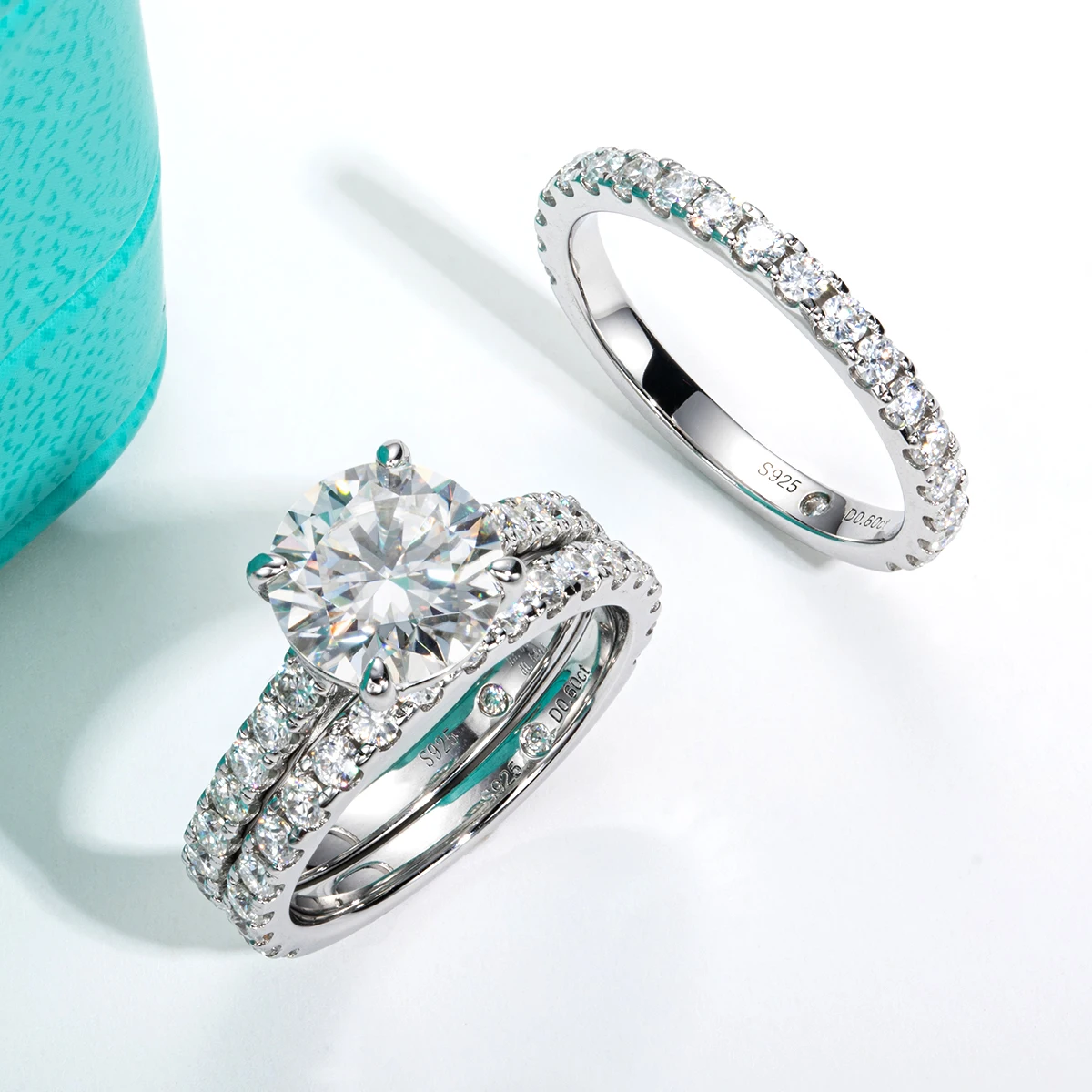 3CT Center Stone Total 4.15CT D Color VVS1 Moissanite Stackable Bridal Ring Set GRA Certified Pass Diamond Tester S925 Sterling Silver Anti-allergy Never Fade Engagement Wedding Band Fine Jewelry For Women Bridal Anniversary Wholesale view 7