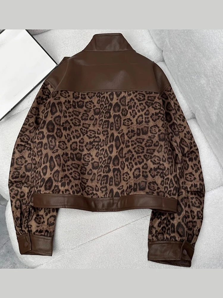 Schicke Jacken mit Leopardenmuster und Kunstfell-Einsätzen für Damen, Reverskragen, Reißverschluss, lange Ärmel, elastische Taille, Herbst-Alltags-Streetwear 2026 – Detail 11
