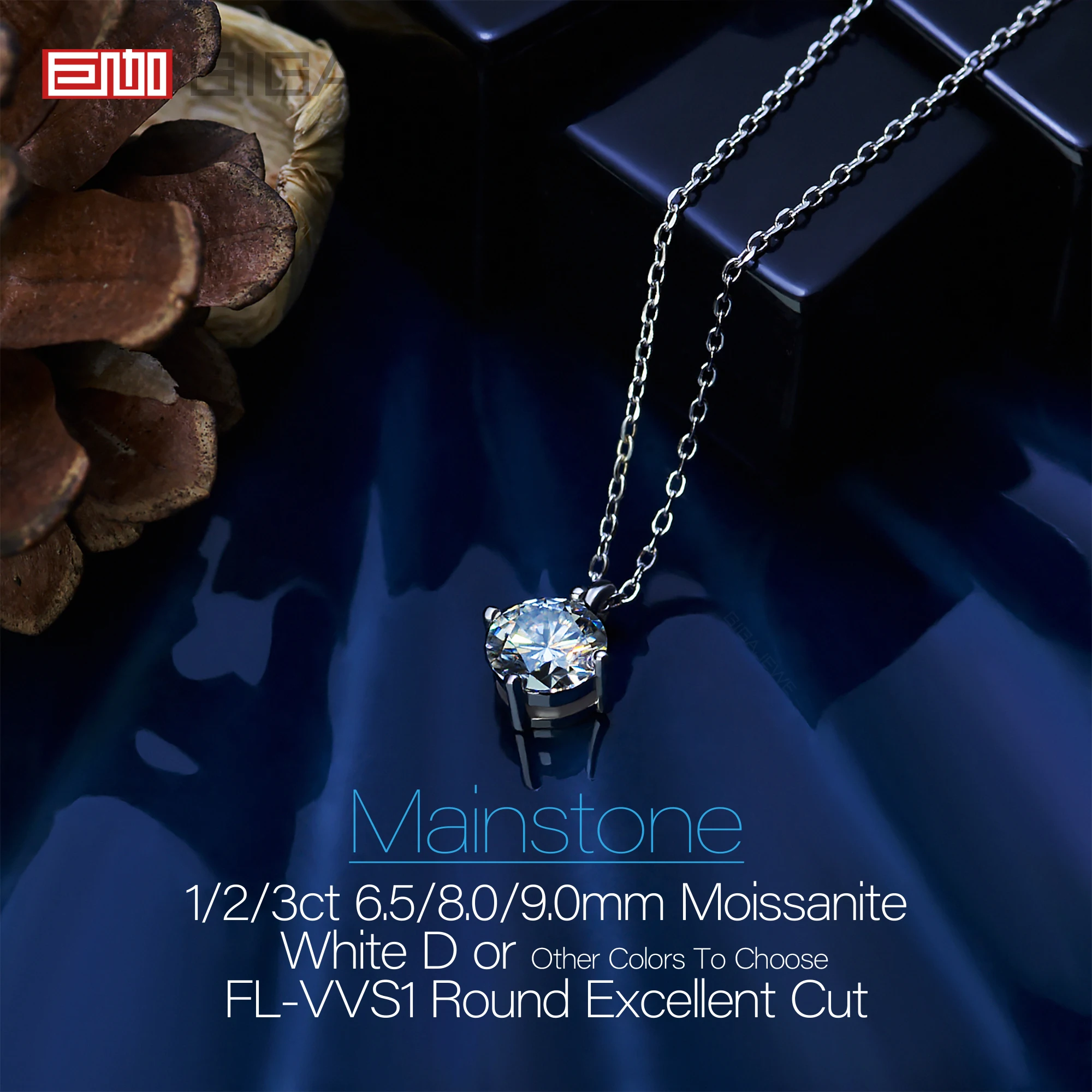 GIGAJEWE 3ct 9mm D Color Round Cut 18K White Gold Plated 925 Silver Moissanite Pendant Necklace Diamond Test Passed Woman Gift