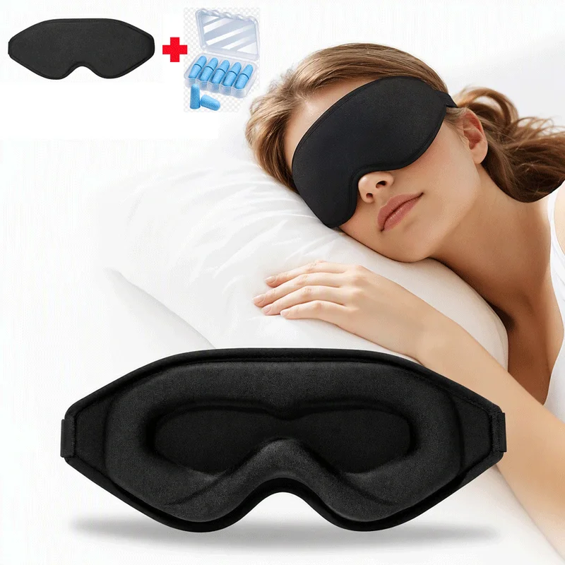 Sleep Mask-Blackout 3D Sleeping Mask,Super Lightweight & Silky Soft Eye Mask for Sleeping, Fully Adjustable With Foam Earplugs