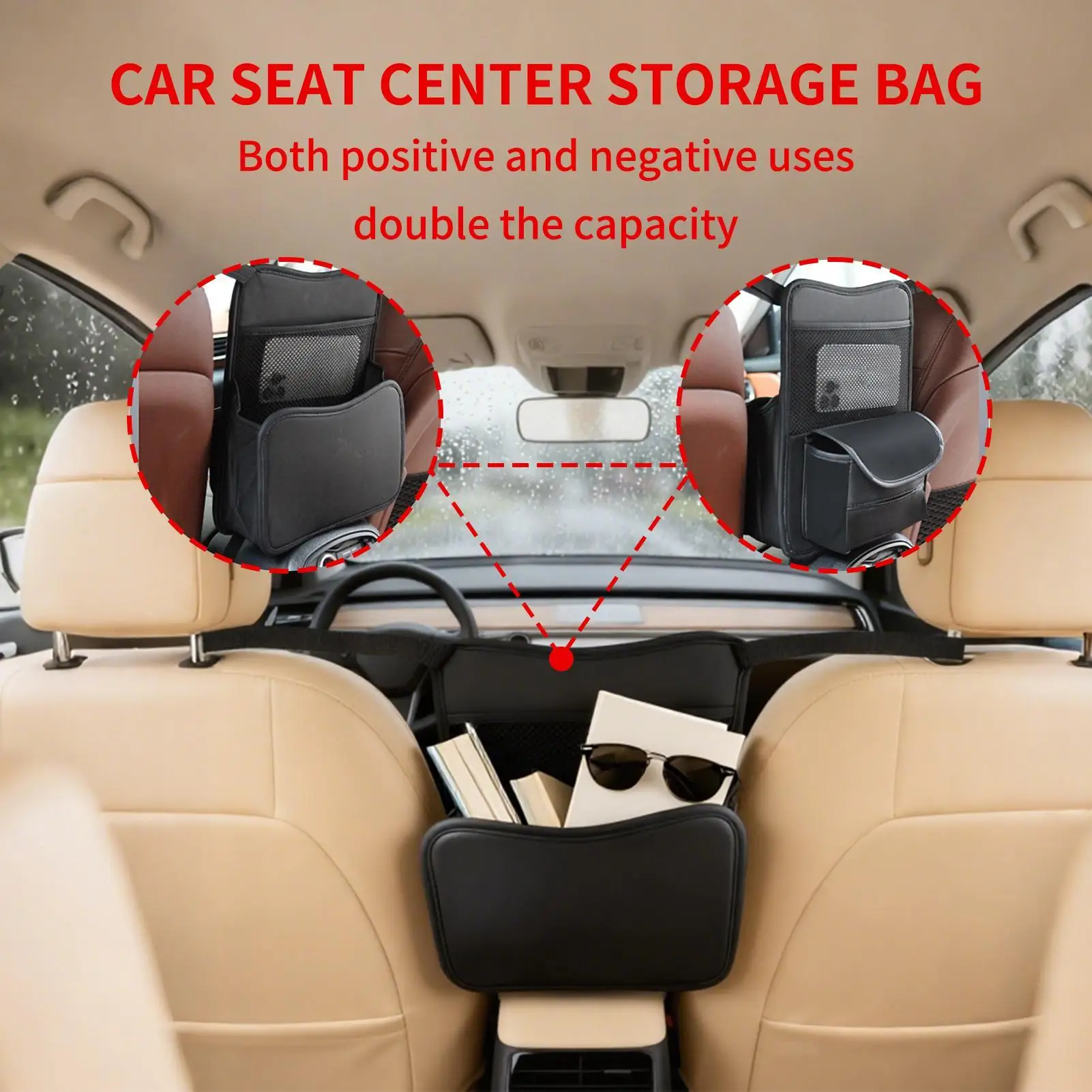

Between Car Seat Organizer PU Leather Pouch With Compartments Car Front Seat Organizer For Snack Key Cup Purse SUV Backseat