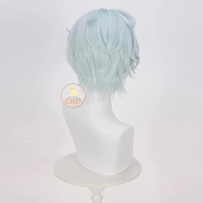 جينشين إمباكت ايفا شعر مستعار تأثيري أزرق فاتح شعر قصير Tlalocan زهرة ريشة عشيرة ناتلان حفلة الهالوين للنساء الرجال كرنفال