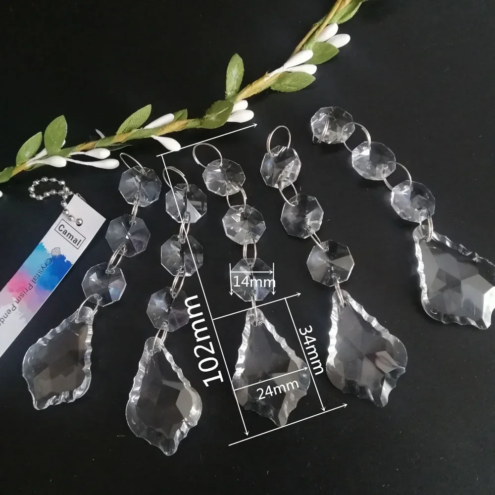 Camal 5Pcs Crystal 34mm Maple Leaf Prisms Pendants Parts Beads Garland Hanging Chandelier Lamp Lighting Party Home Decoration