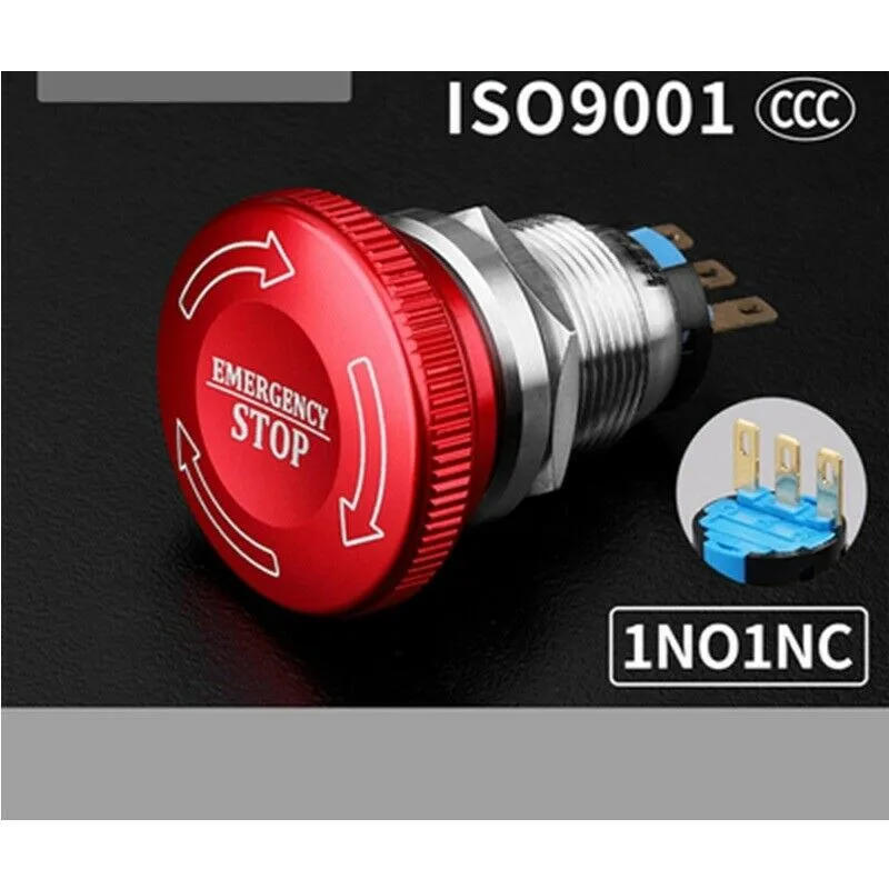 22mm Metal Stainless Steel Latching Mushroom Metal Push Stop Button Pushbutton Switches 22mm Stop Switch 22mm Metal