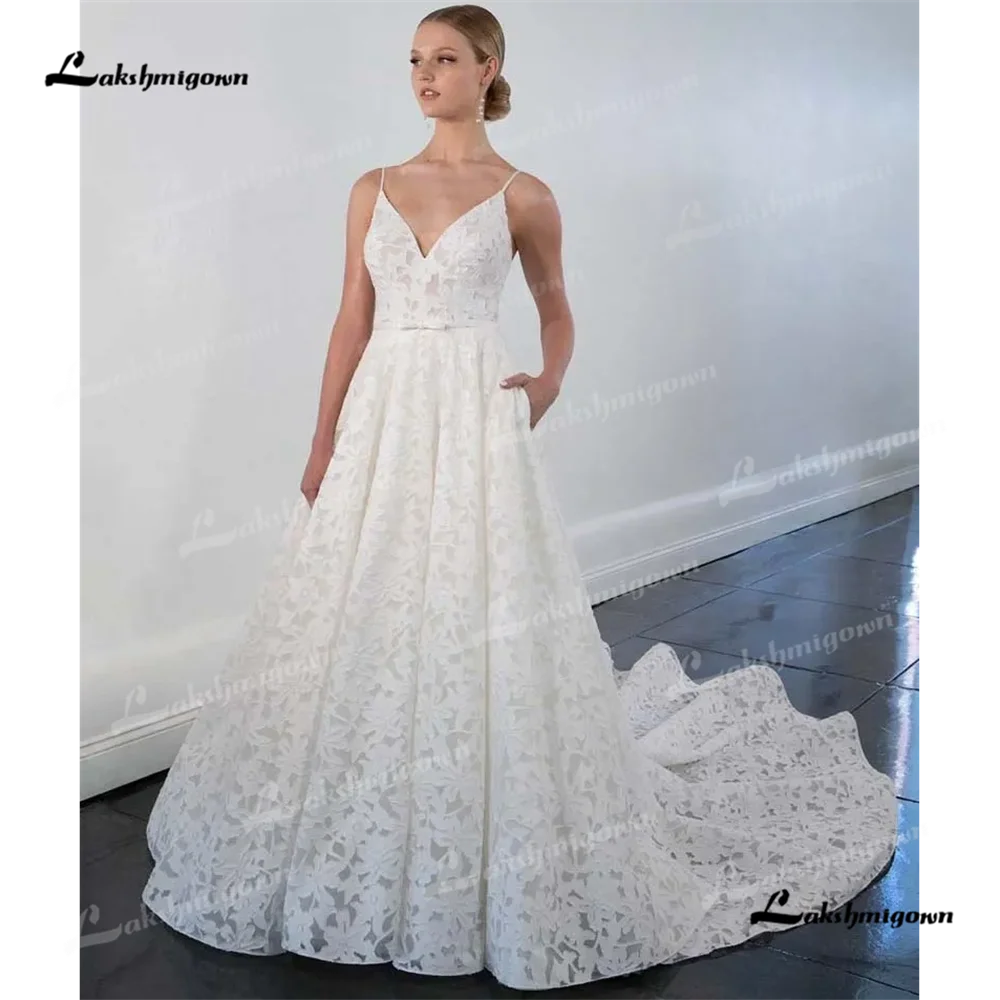 Lakshmigown V Neck A Line Wedding Dress 2025 Lace Court Train Wedding Gown Customizedrobe de mariéewedding dress womenvestido de