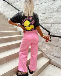 Harajuku Lemon Graphic T Shirts Pink Jeans Two Piece Sets Womens Outifits Oversized Y2k Goth Streetwear Gothic Women Clothing