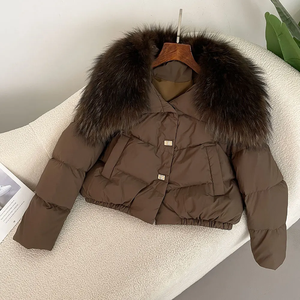 الواقع الفراء سترة للنساء الشتاء ريال الراكون الفراء سترة الإناث الدافئة الأبيض بطة أسفل معطف الخريف 2025 معطف الموضة الأوروبية #3