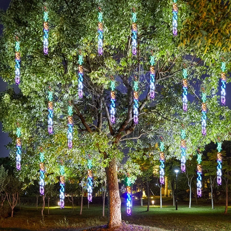 Luci a pioggia per pioggia di meteoriti Luci natalizie per esterni Petardo Luce per neve che cade Goccia di pioggia Lucine per ghiaccioli per la decorazione dell'albero