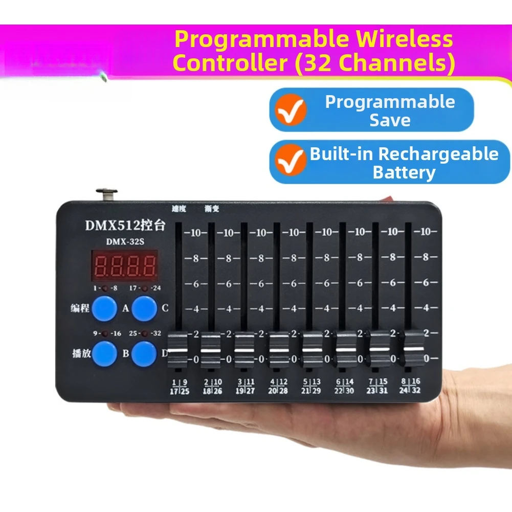 32 Channel DMX512 Controller Rechargeable Lighting Console With XLR-RJ45 Output For Stage Wedding Party DJ Equipment Black