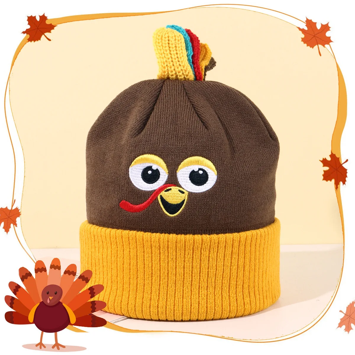 Winter Thanksgiving Turkey Hat Beanie with Pompom Fashion Woolen Warm Knit Cartoon Soft Headwear Funny Hat for Men Wome