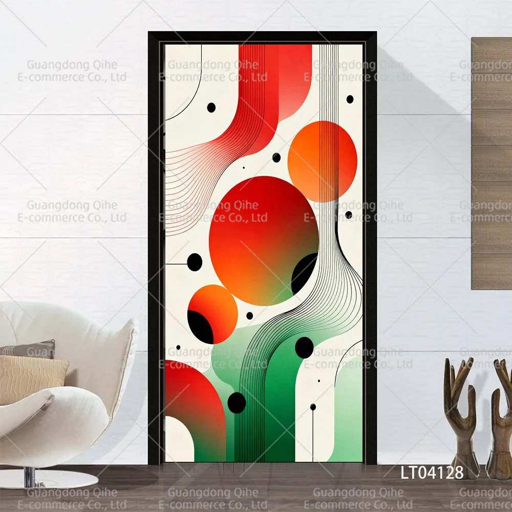 Colorful Geometric Patterns Door Vinyl Sticker Full Door Wrap 3D Wallpaper Customize Home Decoration Door Poster stickers