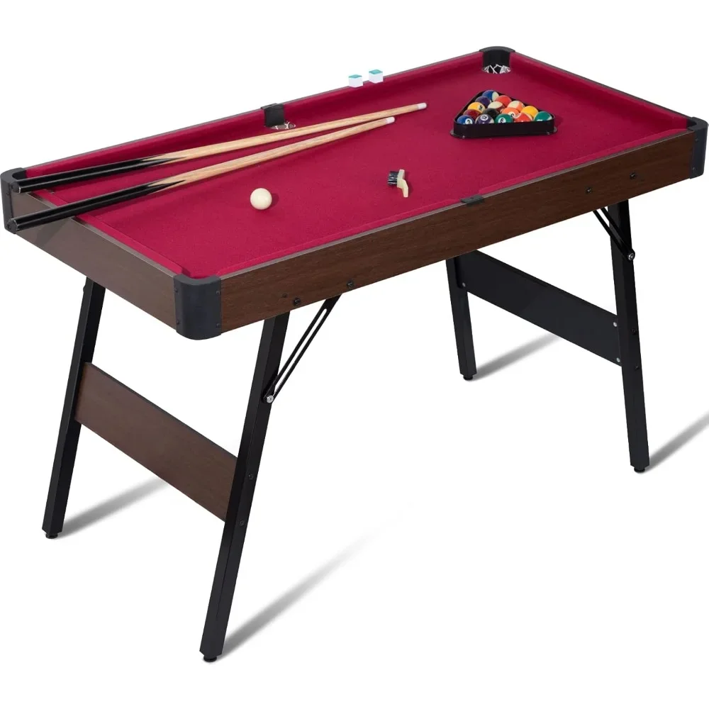 

48" Folding Pool Table,Mini Pool Table with Locking Legs, Adjustable Feet, Balls, Cues,Triangle,Chalk,Brush for Family Game Room